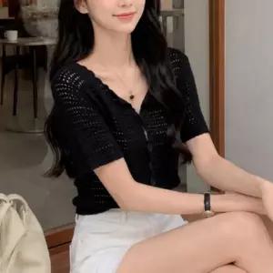 아우터 반팔 펀칭 니트가디건 좋은 짜임 여름 통기성 가디건 여름