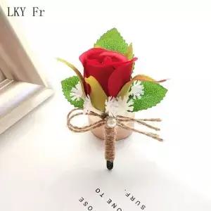 Lky fr boutonniere buttonhole 웨딩 코사지 핀 꽃 화이트 핑크 신랑 남자 결혼 실크 플라워