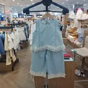 치크 도트밑단 프릴민소매 앤 와이드세트 CKRT2651G