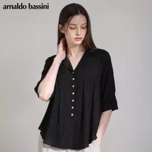 [아날도바시니(ARNALDO BASSINI)] 린넨 턱플레어 버튼 7부블라우스 (택가격 118000원)