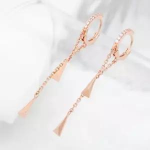 14K 금침 로즈골드 체인 롱 드롭 원터치 링 데일리
