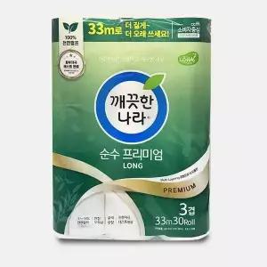 프리미엄 A6A7T0D1 롤 화장지 깨끗한나라 33m 30롤 무형광