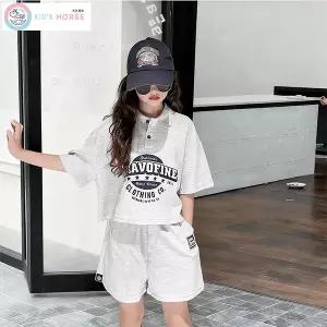 키즈목마 2025 봄 여름 신상 여아 카라티셔츠+반바지 상하복 주니어 초등학생 캐주얼 반팔 반바지 상하의세트 593