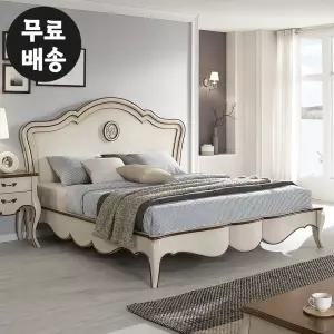 프렌 마호가니 원목 침대프레임 엔틱 퀸사이즈 명품 받침대 침대 틀 예쁜가구(아이보리)