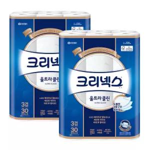 크리넥스 3겹 무형광 화장지 울트라클린 27m 30롤 2팩 아쿠아샤워향