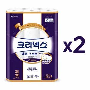 크리넥스 3겹 데코앤소프트 화이트 25M 30롤 2팩