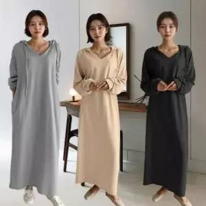 면 홈웨어 캐주얼 원피스 데일리 후드원피스