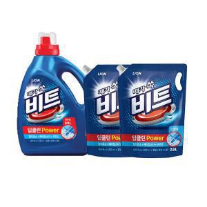 비트 딥클린 파워 액체세제, 일반, 용기, 3L, 1개 + 일반드럼겸용 리필, 2L, 2개