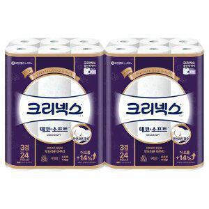 [T쇼페] 크리넥스 천연펄프 3겹 데코앤소프트 28m, 24롤, 2개
