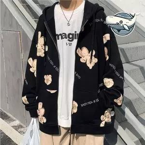 귀여운 곰돌이 후드 집업 캐주얼 오버핏 바람막이 후드집업 아노락