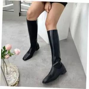 데일리 각코 옆지퍼 일자핏 플랫굽 여성 롱부츠 4fY