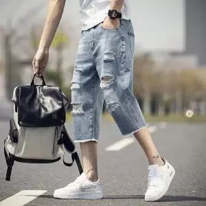 남성 여름 신상 모던 디스트로이드 캐주얼 7부 청바지 MR3025359