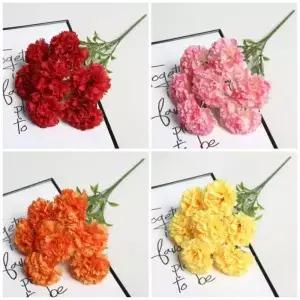 7개의 머리 인공 카네이션 꽃 - 홈 장식 웨딩 부케 및 파티 준비를 위한 현실적인 가짜 DIY Flo