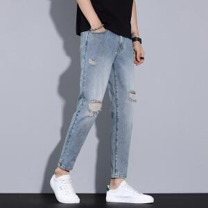 빛채운 남성 원천봉지 찢청 여름 스판 캐주얼 9부 슬랙스