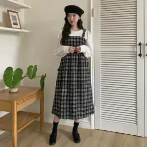 [옷자락]여자 트위드 들러리룩 FW 후레아 격자 코르셋 롱원피스
