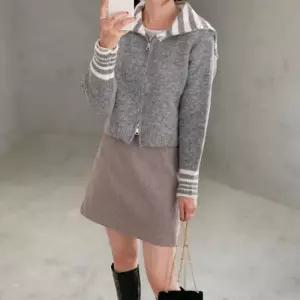 [옷자락]여성 부클 니트 스트라이프 세라카라 투웨이 집업 카디건