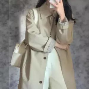 [옷자락]여성 간절기 배색 소매 허리띠 롱 트렌치 코트