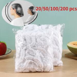 20-200pcs 일회용 샤워 캡 탄성 메쉬 모양 속눈썹 연장 부직포 목욕 모자 명확한 방수 머리