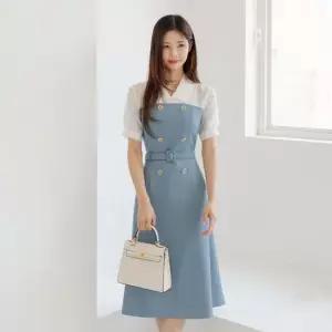 시크라인 XXL까지) 루르뱅 더블버튼 벨트 플레어 원피스 여름 하객룩 오피스룩 데이트룩 격식룩 빅사이즈