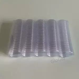 00 개/몫 25mm 투명 동전 홀더 캡슐 상자 스지 라운드 디스플레이 케이스 액세서리