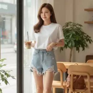 [텐바이텐][홍은]여성 찢청 데님 핫팬츠 반바지