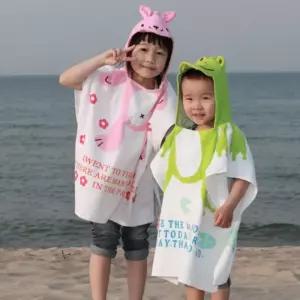 키즈 아동 여름 동물 후드 비치타올 판초 타월 수건 배덮개 초등 휴가 여름 수영장 유아 수건 어린이