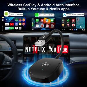 무선 카플레이/Android Auto 비디오 어댑터 지연 없이 YouTube/Netflix/TikTok 영상 시청 지원 플매트 카펫