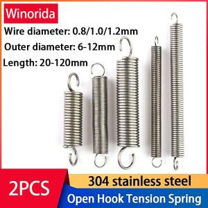 2Pcs 와이어 직경 0.8mm 1.0mm 스테인레스 스틸 오픈 후크 인장 스프링 연장 드래프트