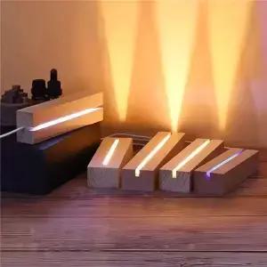 LED 원목 램프 DIY 로맨틱 무드등 크리스탈 유리 베이스 스위치 통나무 USB 직사각형 디스플레이 스탠드
