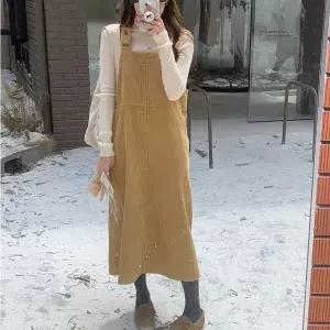 [하프클럽/]카멜 코듀로이 멜빵 원피스 롱 여성 뷔스티에 데일리 캐주얼 골