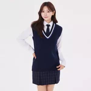 네이비 언발기장 남녀공용 밑단트임 교복조끼 교복