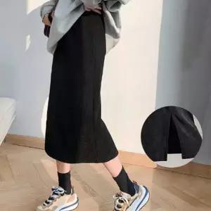 롱스커트 오피스룩 데일리룩 밴딩 트임 니트 스커트 기모