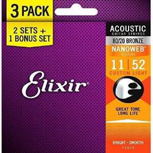 Elixir 엘릭서 통기타줄 어쿠스틱 80/20 3팩 Custom Light .011-.052 (16538)