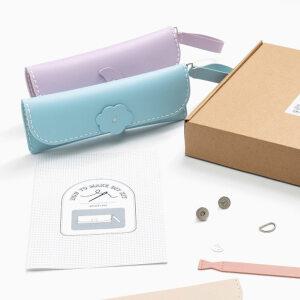 ms 민화샵 코튼캔디 필통 DIY 가죽필통 직접 바느질 완성 가죽공예패키지 자석단추 완성시 약 21x7.5cm