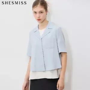 [쉬즈미스(SHESMISS)] 고품격 히든버튼 카라 셔츠형 반팔 재킷 (택가격: 248000원