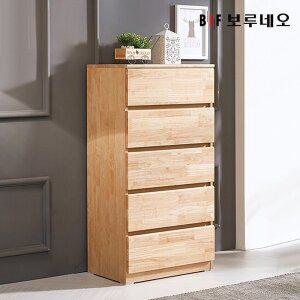 [보루네오하우스]앳홈 테드 속깊은 러버 원목 600 5단 광폭서랍장 (깊이500)