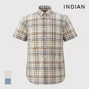 [INDIAN] 린넨블랜드 미디움체크 반팔셔츠_MIUNSYM3271