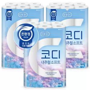코디 내추럴소프트 3겹 친환경 화장지 30롤 3팩 두루마리 휴지