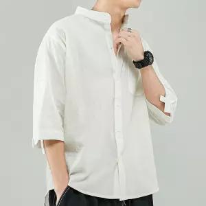 남자 여름 차이나 카라 린넨 7부 데일리 캐주얼 셔츠