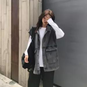 데님베스트 체형커버 블랙진 데님조끼 블랙진조끼 청조끼