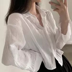 여성 긴 팔 셔츠 루즈핏 베이직 와이셔츠 여성 시스루 블라우스 여름