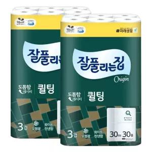 잘풀리는집 퀼팅 두루마리휴지 3겹화장지 30m 30롤 2팩 잘풀리는집화장지 잘풀리는집휴지 화장지30롤