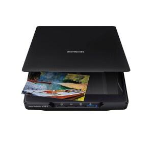 Epson - Perfect V39 II 컬러 사진, 세금 영수증 및 문서 플랫베드 스캐너 4800 dpi 광학 해상도 고층, 탈착식 뚜껑 스캔에서 클라우드까지 USB 전원 이미지 스캔 블랙