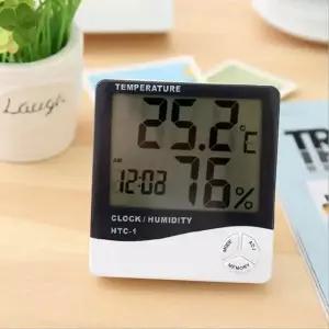 HTC-1 LCD 전자 온습도계 시계가 있는 기상 관측소 전자 디지털 온도 습도계 가정용