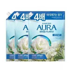 아우라 생화캡슐 초고농축 섬유유연제 리필 프레시릴리 1.7L 3개