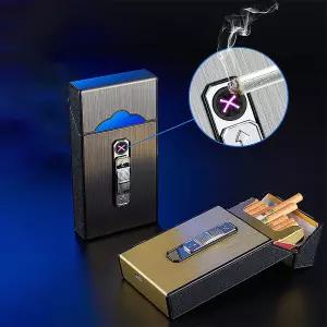 편리한 2 in 1 일체형 메탈 담배 케이스 usb 충전식 라이터 얇은 에쎄 20개비 방수 담뱃갑 담배곽 파우치