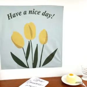벽꾸미기 그림 포스터 장식품 튤립 패브릭 액자대형 노란 창문 꽃 빈티지 인테리어 커튼 레트로
