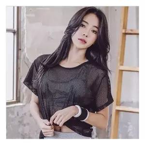 데일리룩 어성봄옷 여자크롭티 시스루티셔츠 망사 메쉬 레이어드티