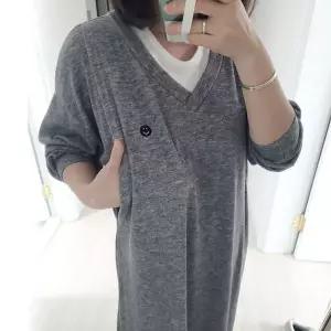 [하프클럽/보리맘]이중 브이넥 수유 원피스 긴팔 모유 수유복