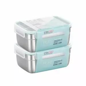 테온셀 1+1 스텐락 국산 스텐밀폐용기 퓨어 직사각 6-2호 2000ml